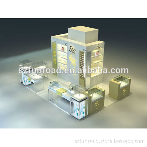 cosmetic shopping mall kiosk with cosmetics couter display and display cabinet